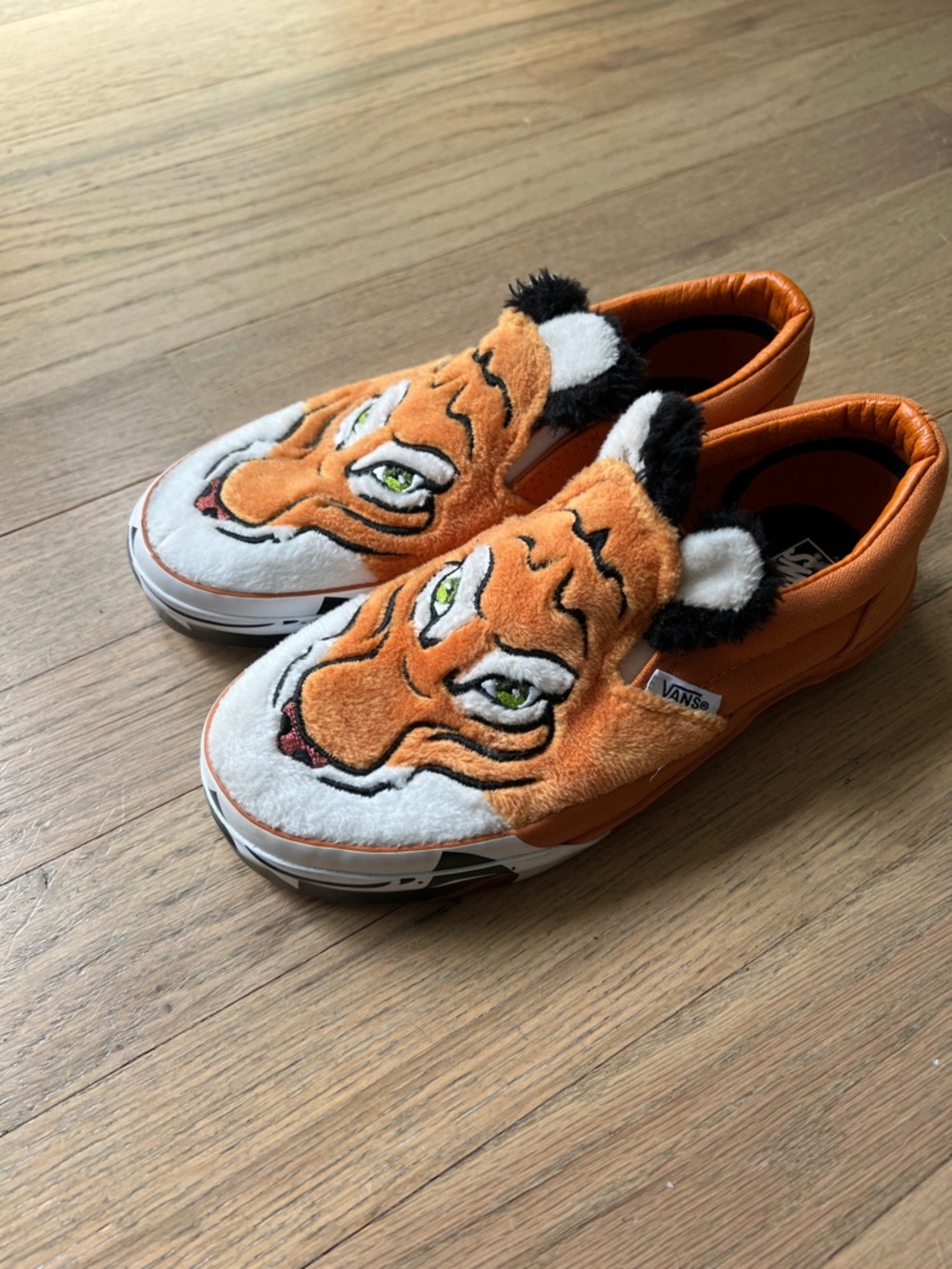 Vans Orange and White Tiger Face Slip-On Sneakers